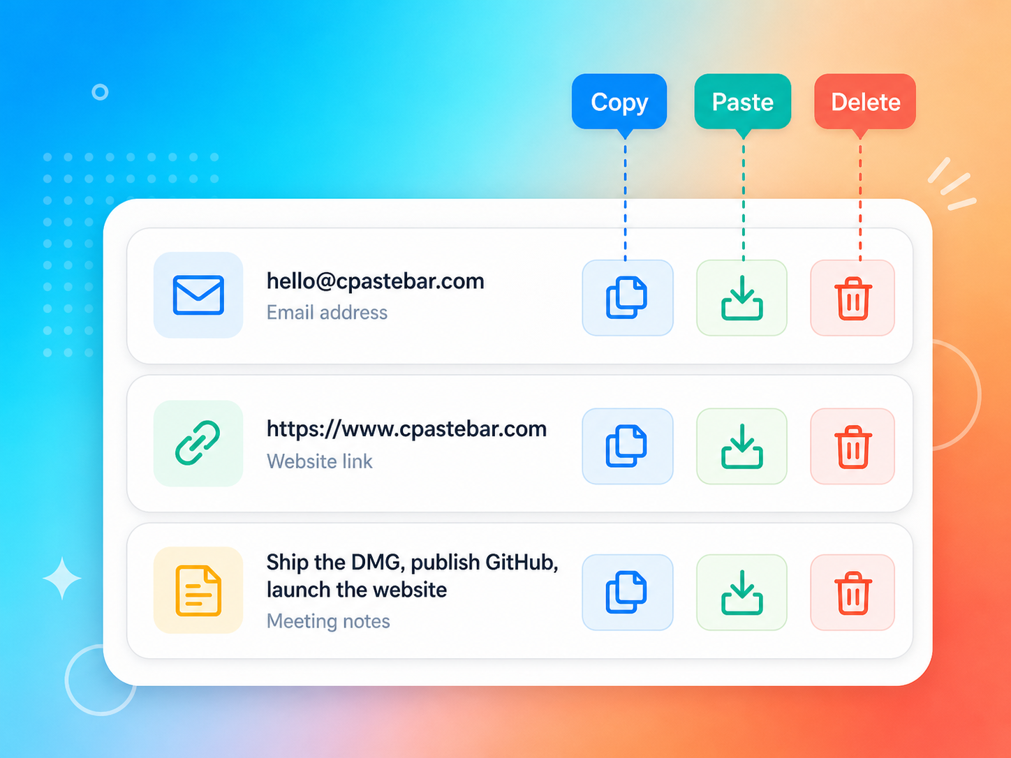 Copy paste and delete actions