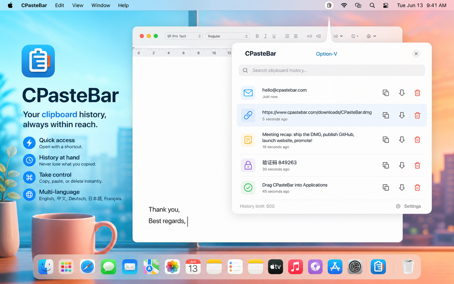 CPasteBar clipboard picker on macOS