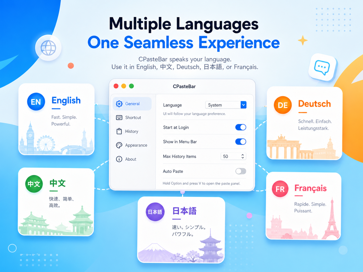 CPasteBar multilingual settings